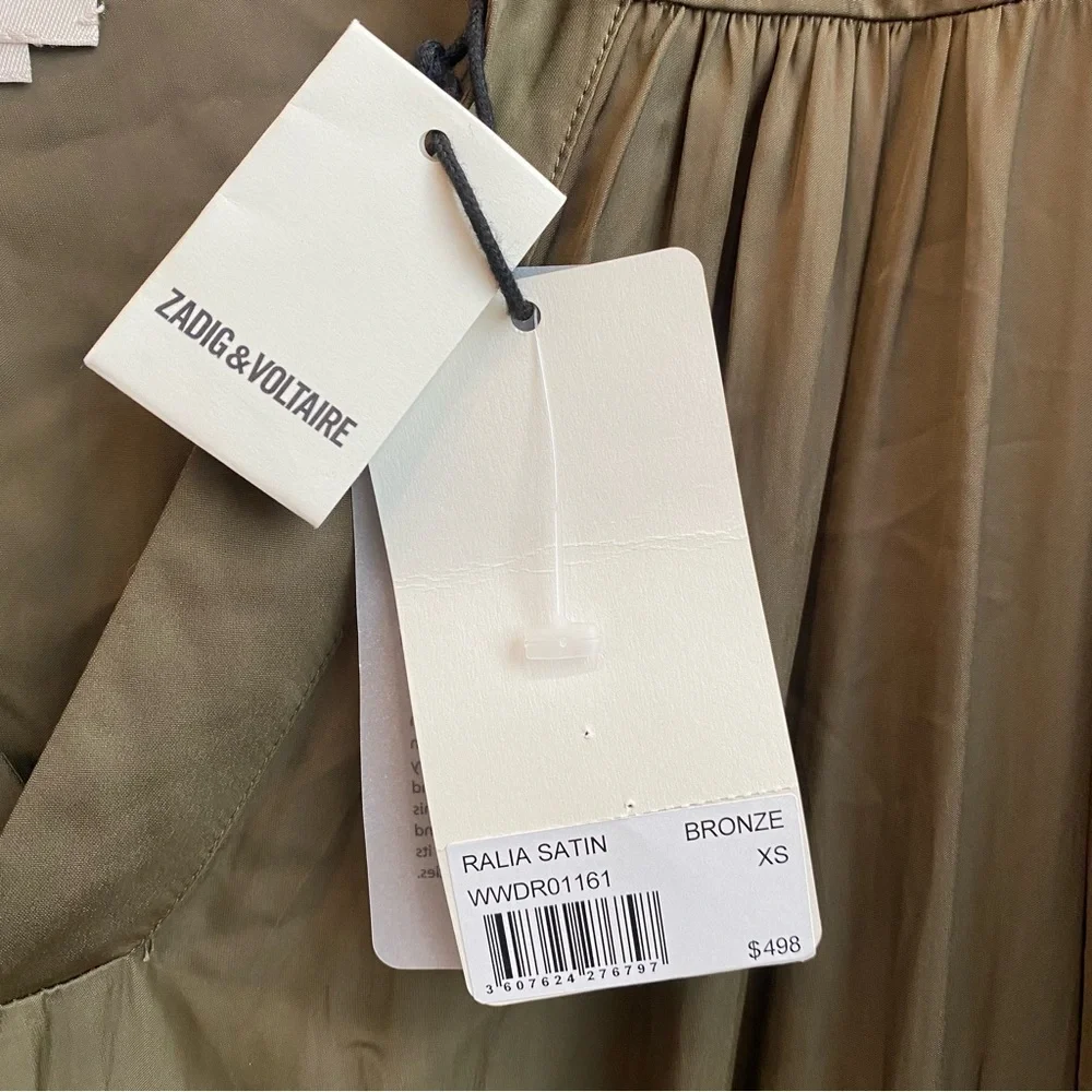 NWT Zadig & Voltaire - Ralia Asymmetric-Hem Satin‎ Midi Dress, Size XS